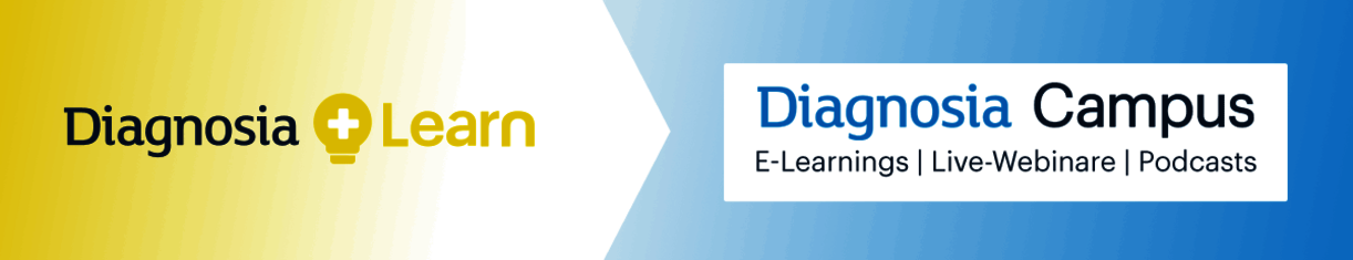 Zwei Schriftzüge auf Blau-Gelb-Weißem Hintergrund