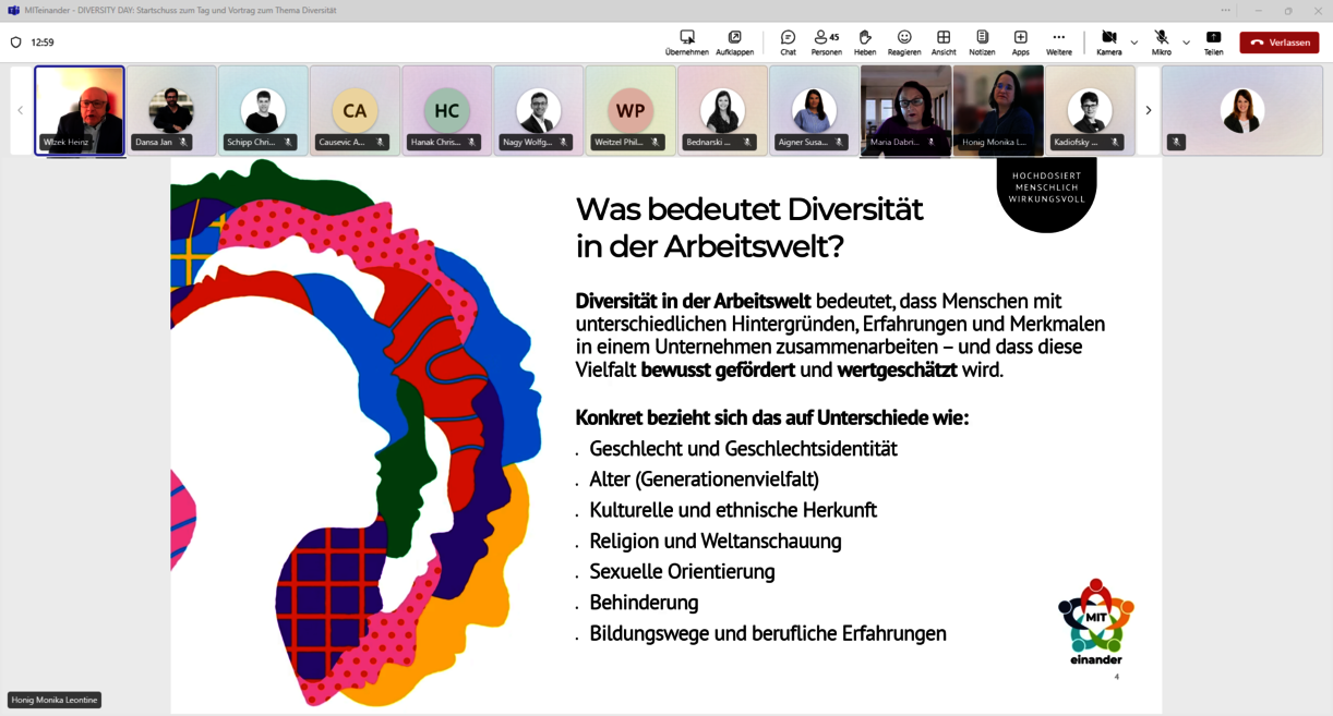 Teamsmeeting mit Folie zur Diversität in der Arbeitswelt